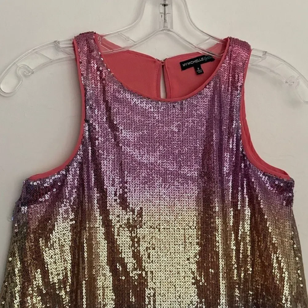 My Michelle Girls Sleeveless Dress Size 8 Pink Sequin Gradient Shimmer